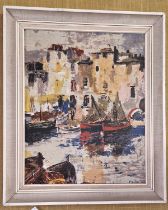 Mid 20th century European School Harbour scene oil on canvas, indistinctly signed lower right 58.5cm