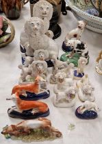 Four pairs of Staffordshire style shredded clay King Charles spaniels together with various other