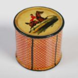 A rare early miniature Mauchline Ware cylindrical box and cover, the detachable cover decorated with