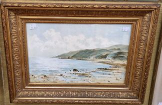 A Gilt framed print of a Coastal beach scene, 41cm x 25.5cm, framed and glazed 57cm x 41.5cm