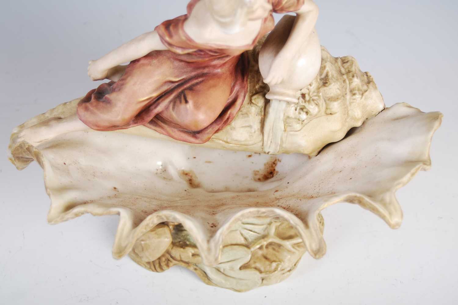 Two Art Nouveau Royal Dux porcelain figures, both modelled with a lady by a shell well, impressed - Image 10 of 13