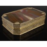 A white metal mounted agate topped octagonal shaped table snuff box, the interior stamped '