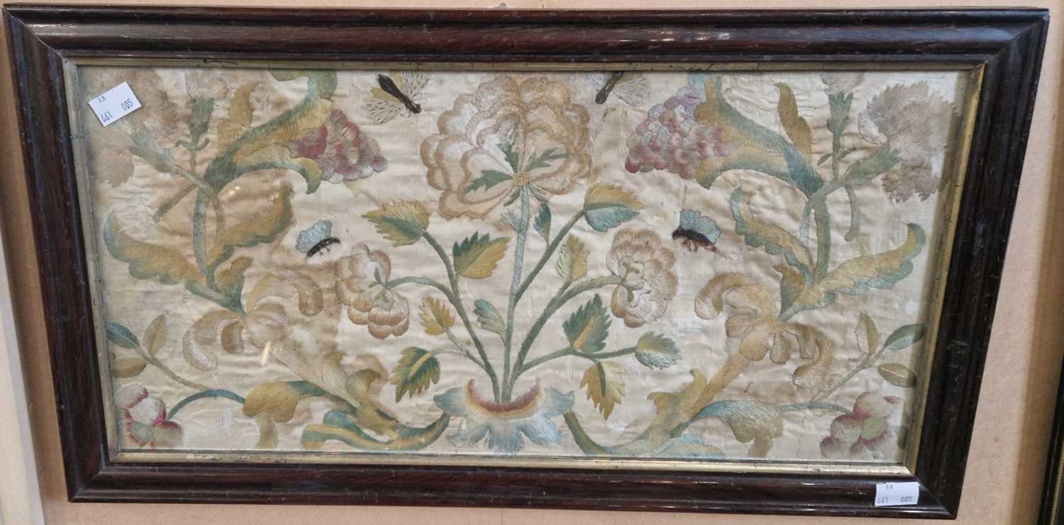 An English needlework picture, probably 17th century, worked in coloured threads to depict