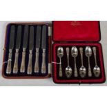 A cased set of six London silver teaspoons together with a cased set of six Sheffield silver handled