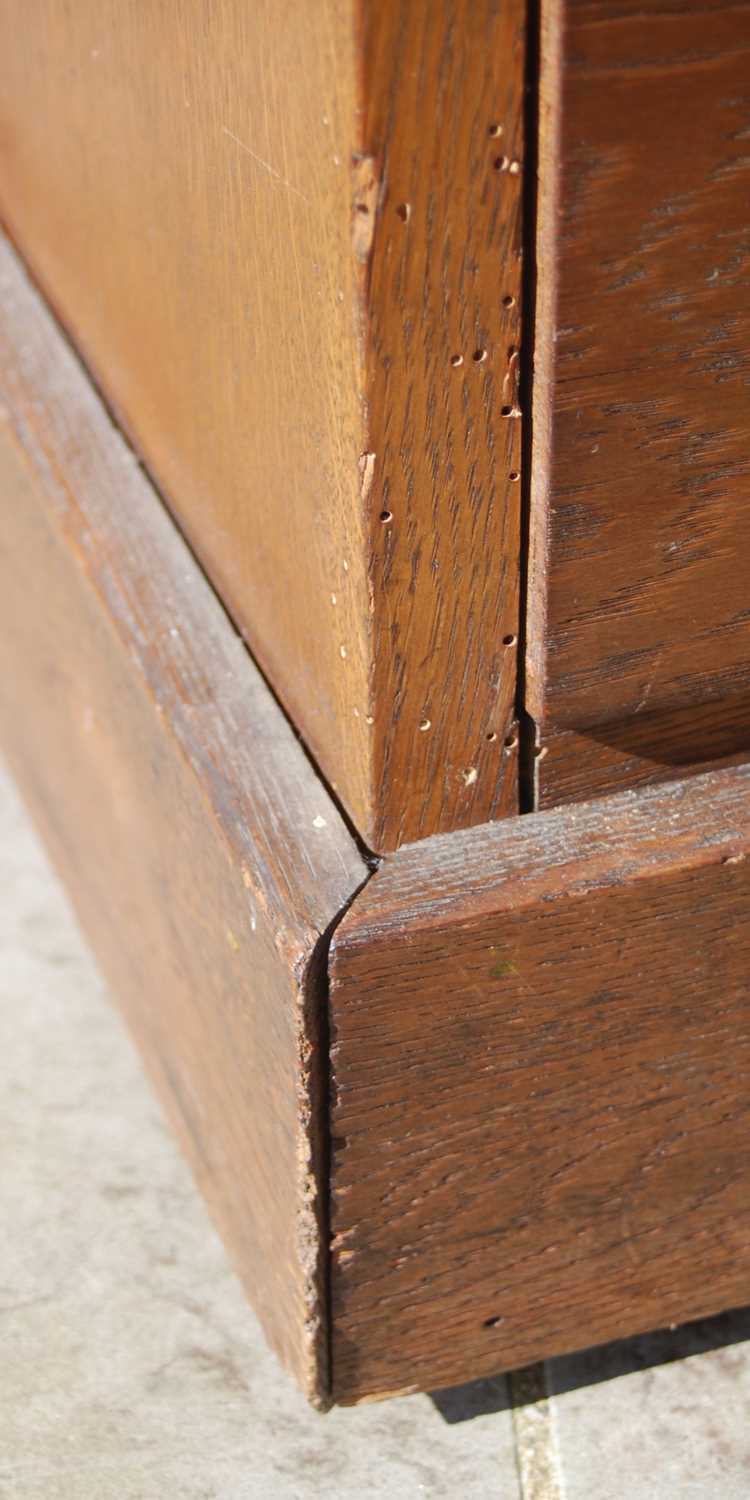 A late 19th century oak pedestal desk, the rectangular top with a moulded edge over a central frieze - Image 4 of 8