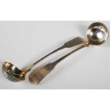 A near pair of 19th century silver sauce ladles, both Glasgow, one 1820 makers mark T.F, the other