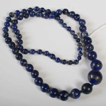 A vintage lapis lazuli graduated ball necklace, gross weight 97 grams