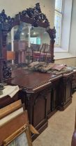 A Victorian mahogany mirror-back sideboard, the crest inscribed 'Perrit Qui Male Facit', 120cm