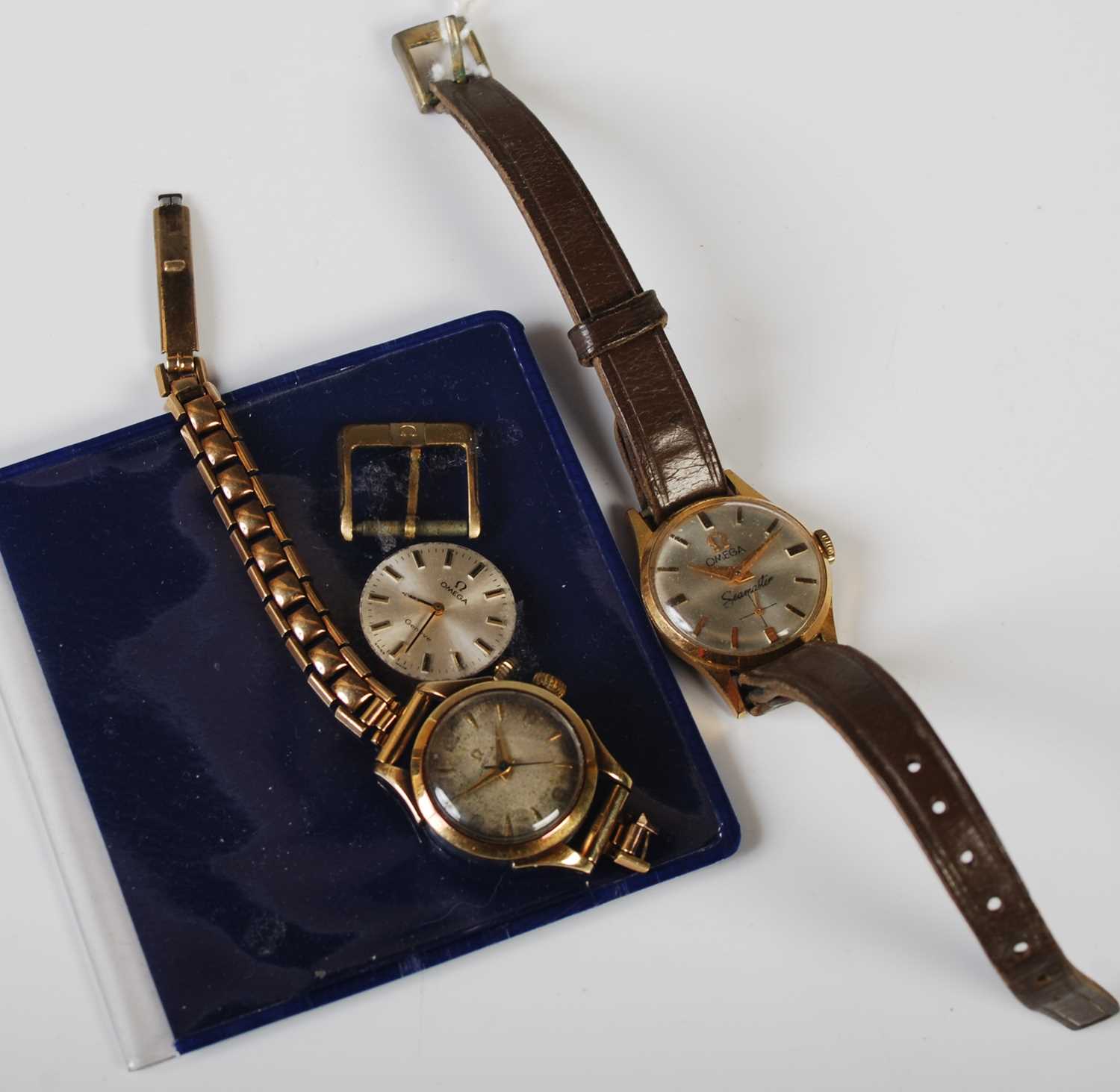 A vintage Ladies Omega gold plated Seamaster wristwatch together with another ladies yellow metal