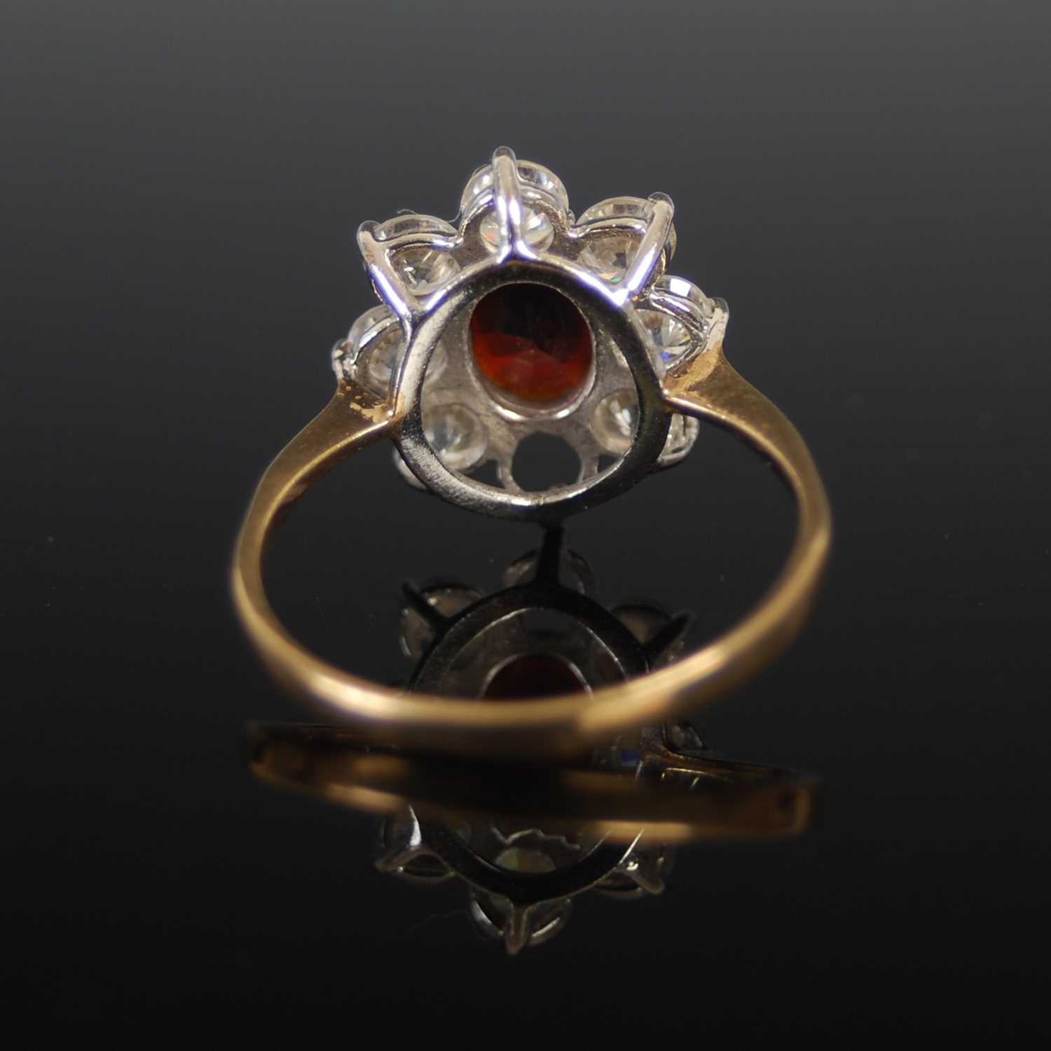 A 9ct gold almandine garnet and rare-earth synthetic garnet, in imitation of diamond, cluster - Image 2 of 4