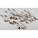 A collection of assorted silver flatware comprising three table forks, six dessert forks, two