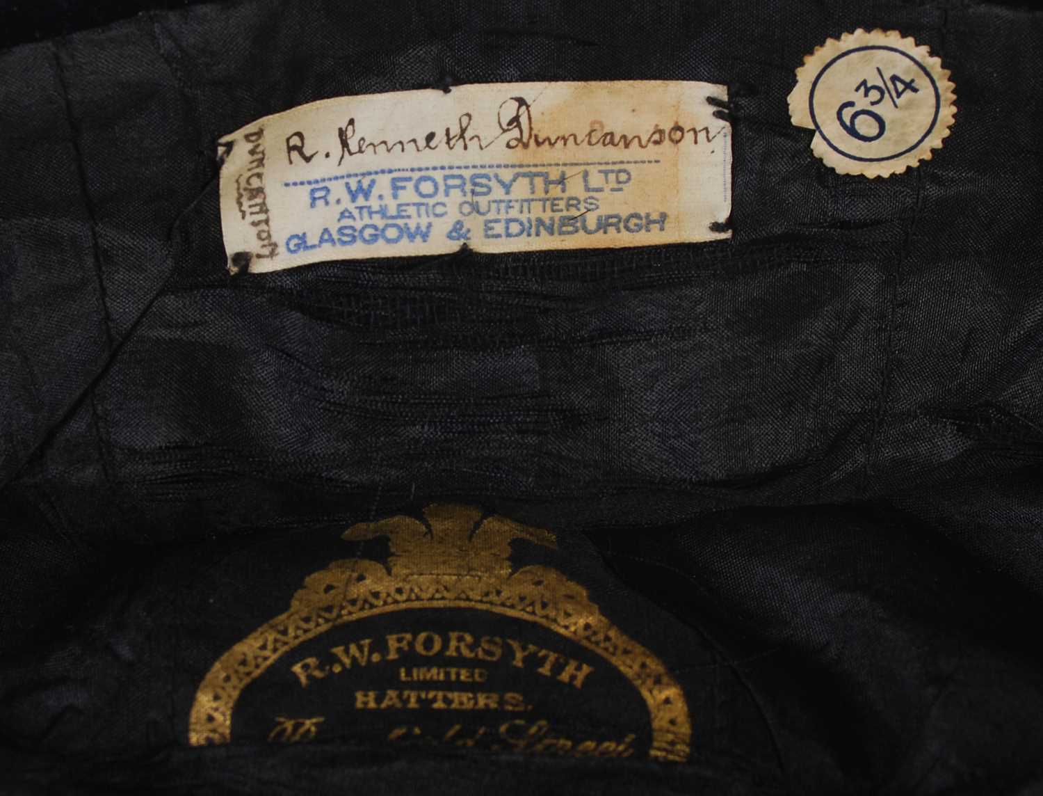 R.W. Forsyth Hatters Glasgow, a vintage blue velvet school boys cap, the season 1913-14, inscribed - Image 2 of 2