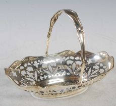 A George V silver basket, Birmingham, 1910, makers mark of S & C for Cydney & Co., oval shaped
