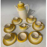 A circa 1930's Gray's pottery part coffee set of yellow, grey and black banded - plain design ,