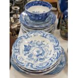 A collection of 19th century and later blue and white transfer printed wares, to include willow