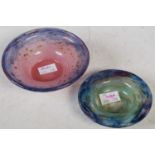 Two pieces of Monart glassware to include a mottled purple, blue and pink glass dish with gold