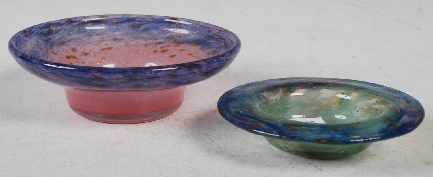 Two pieces of Monart glassware to include a mottled purple, blue and pink glass dish with gold - Image 2 of 2