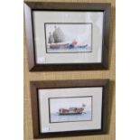 Two Chinese watercolours on pith paper, both depicting boats, framed and glazed 24cm x 31.5cm.