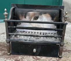 A cast metal fire basket, with detached drawer below with loose ashpan. 41.5cm high x 52cm wide x