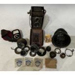 Photography interest - an antique Rolleicord Compur camera in original leather fitted case, a