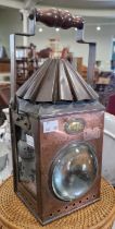 An early 20th century copper ships lantern with brass centre plaque for Steam Drifters Stores Co.