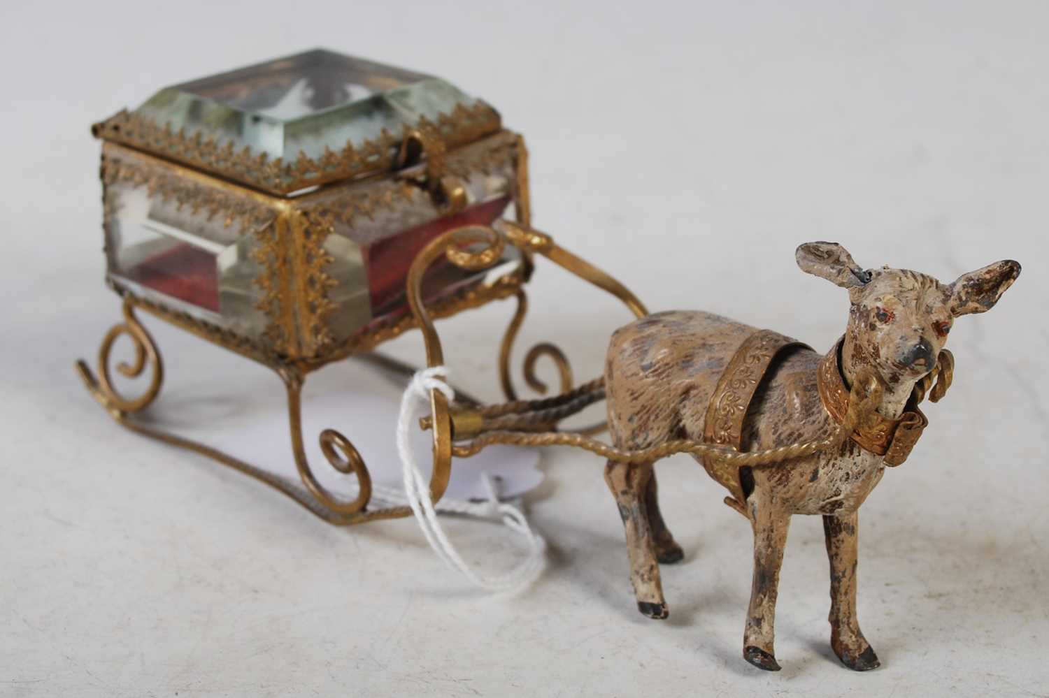 A Palais Royale style casket of cube form, mounted on a sleigh being pulled by a reindeer together - Image 2 of 5