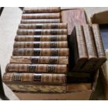 A box of assorted leather bound books to include Gibbons Roman Empire, Waverley novels, a French