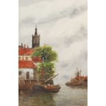 Jan van Couver (Dutch 1836-1909) Canal scene with chapel spire and another, canal scene with