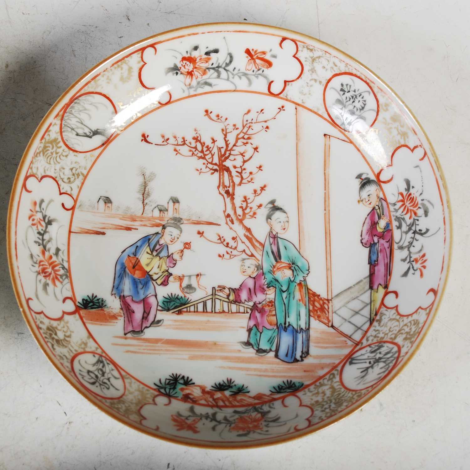A collection of four assorted Chinese porcelain saucer dishes, Qing Dynasty, one decorated with - Image 3 of 7