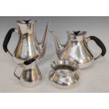 A Danish modernist four-piece silver-plated tea/coffee set by Carl Cohr, the underside marked, Cohr,