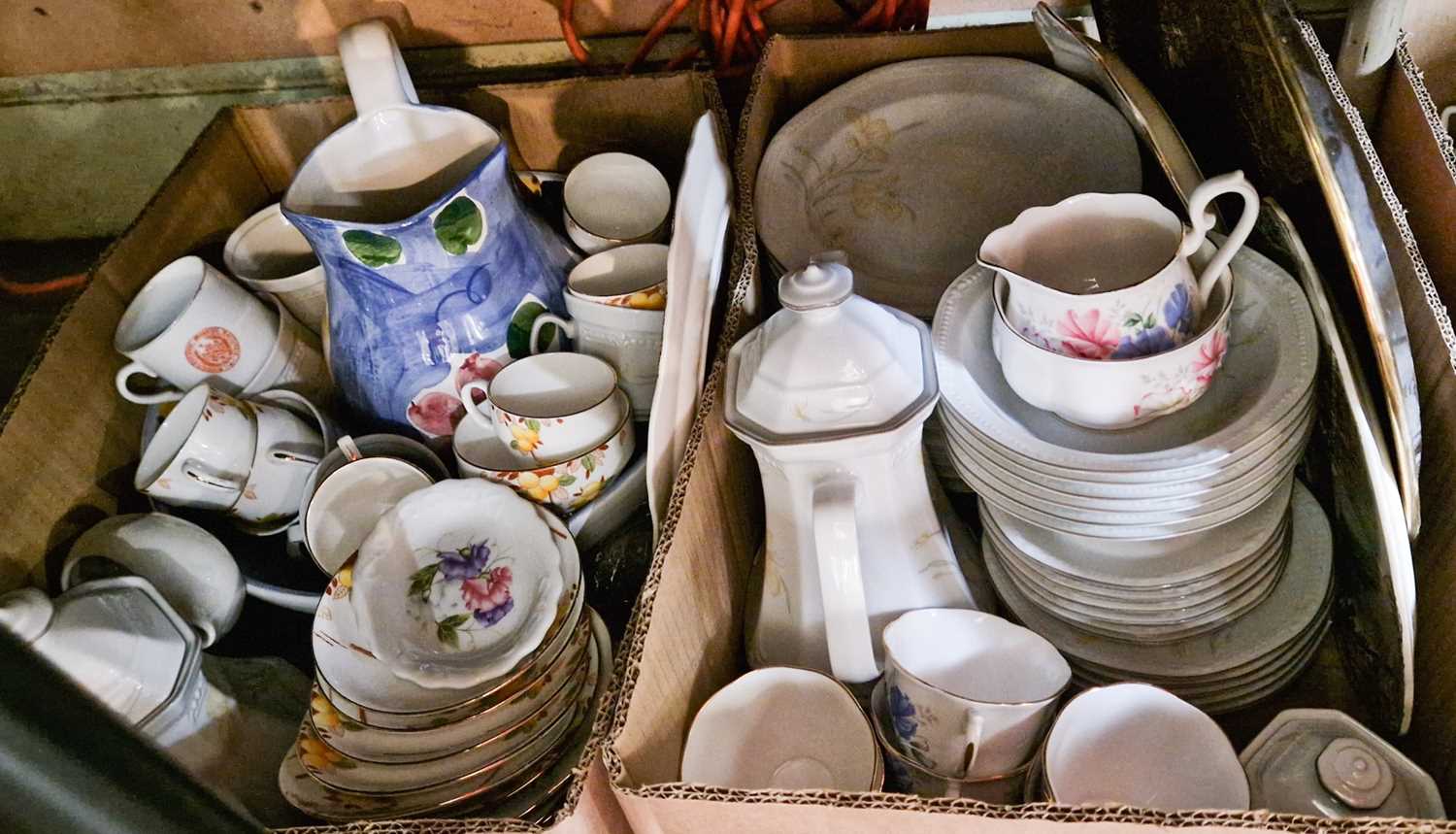 Two boxes of mixed ceramics, mainly tea wares to include examples by Royal Albert, Taylor and Kent