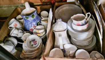 Two boxes of mixed ceramics, mainly tea wares to include examples by Royal Albert, Taylor and Kent