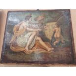 19th century European School Artist and two cherubs oil on canvas, laid on panel overall 33cm x