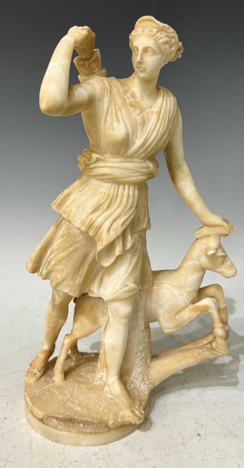 An alabaster sculpture of The Diana of Versailles or Artemis, the ancient Greek Goddess of the Hunt,