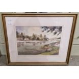 Allan Perera-Liyanage Tadpole Hunters, Kenmore (fishing on the Tay) watercolour, signed and dated '