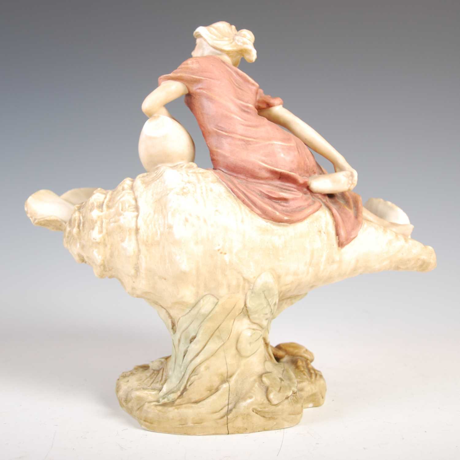 Two Art Nouveau Royal Dux porcelain figures, both modelled with a lady by a shell well, impressed - Image 8 of 13