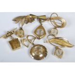 Six assorted vintage yellow metal watch brooches examples by Pinnacle Juvenia, Samba etc.