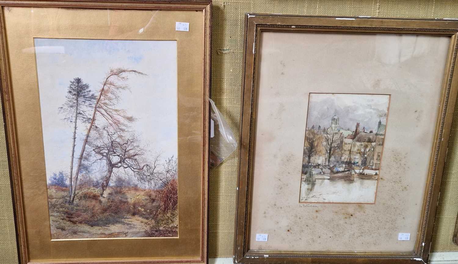 C M Maulay Spring watercolour, signed lower left, inscribed on label verso framed and glazed 59cm
