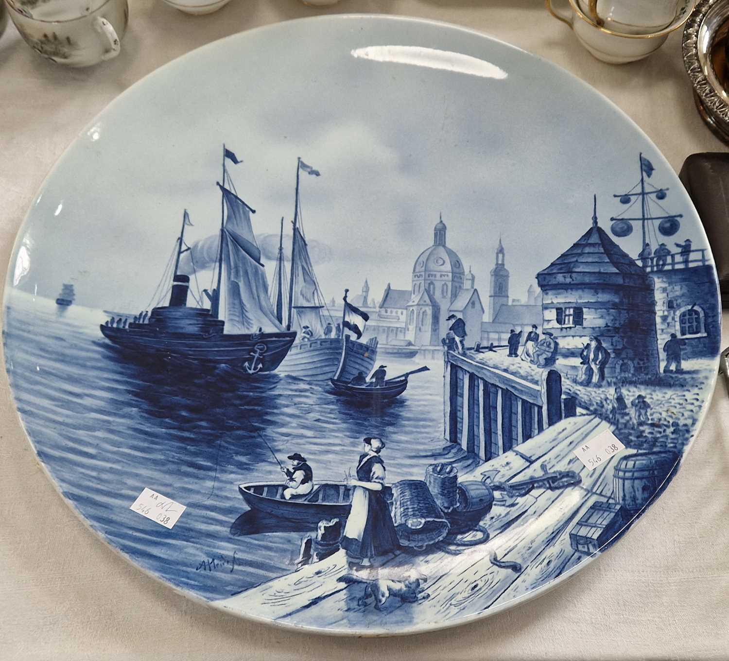 Two Villeroy and Boch blue and white transfer printed wall plates/chargers by A.Heide, both with - Image 2 of 2