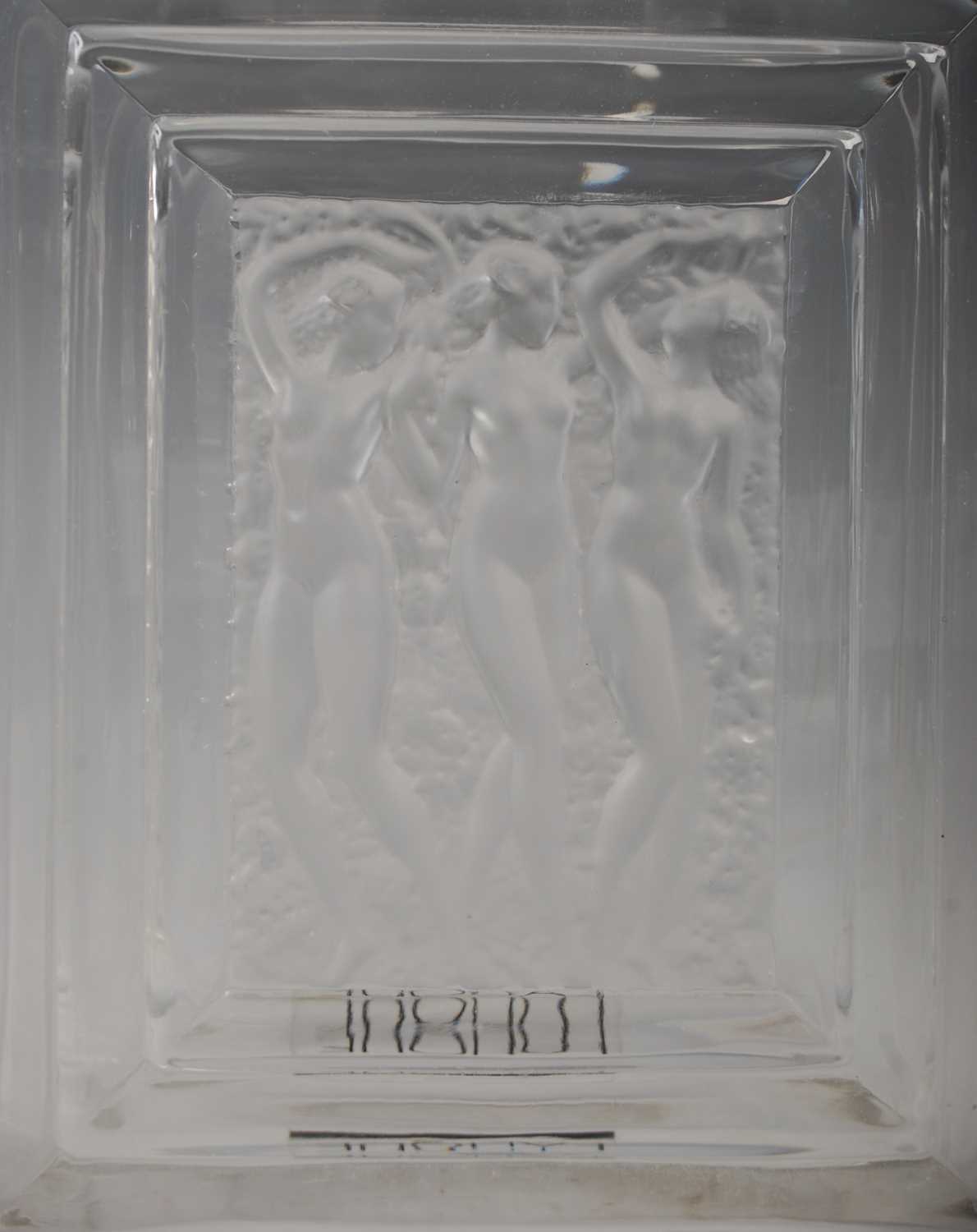 Lalique, a clear and frosted glass 'Three Nudes' decanter and stopper, 20cm high. - Image 2 of 3