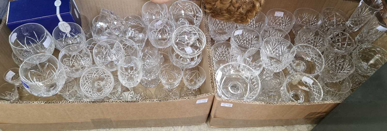 Two boxes of assorted glassware to include examples by Royal Doulton Crystal.