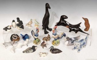 A collection of assorted animal figures to include examples by Royal Copenhagen, Highbank porcelain,