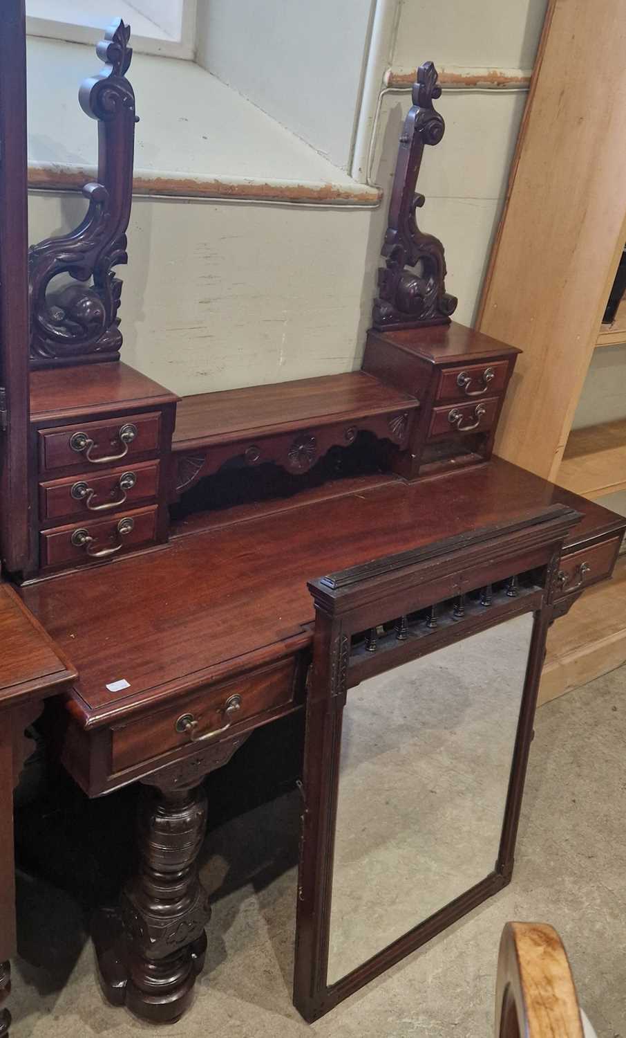 A mahogany dressing table, the main mirror associated and not hanging, 119cm wide.