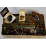 A box of assorted costume jewellery to include a Queen Elizabeth II General Service medal with