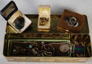 A box of assorted costume jewellery to include a Queen Elizabeth II General Service medal with