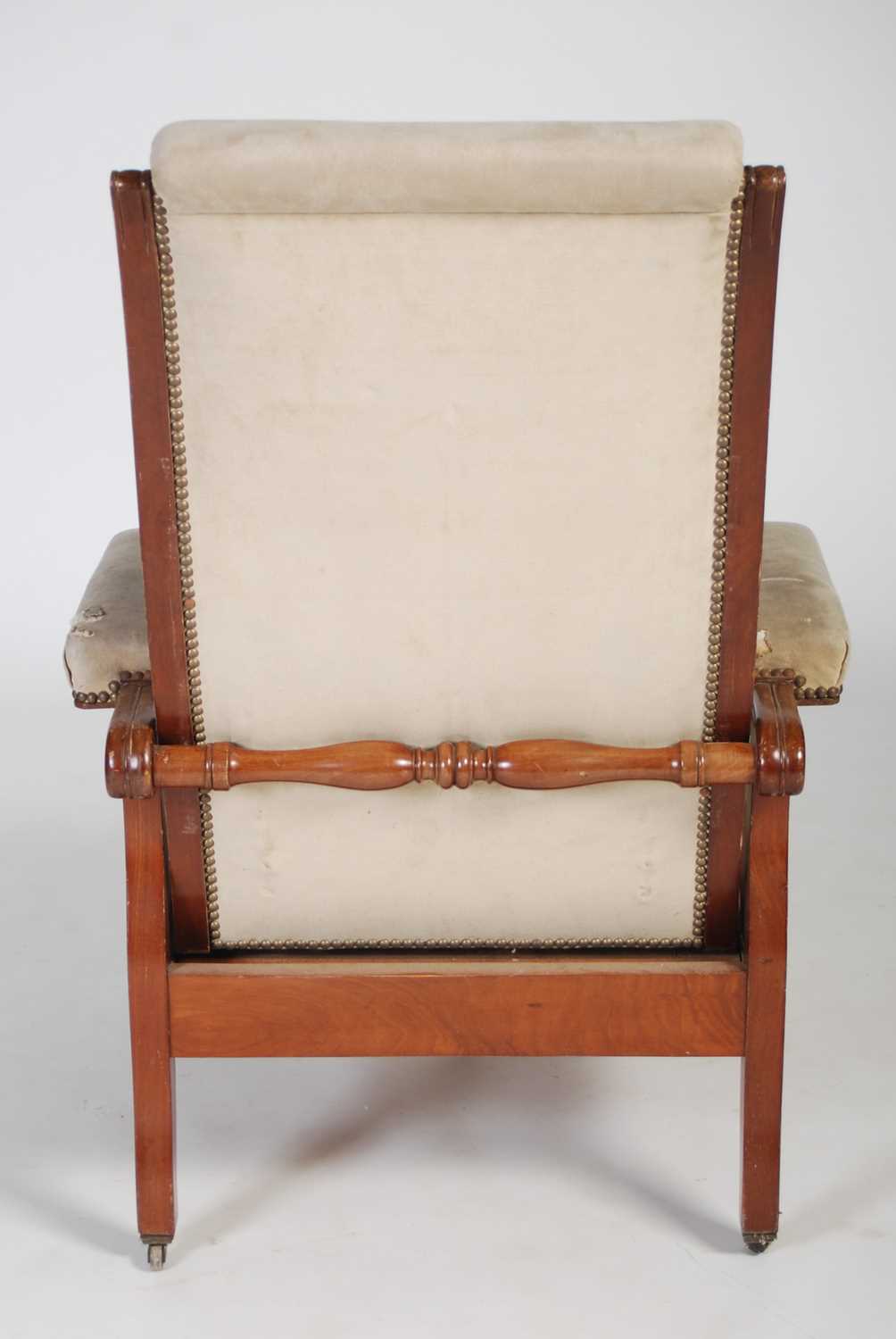 A 19th century mahogany reclining library armchair, the later upholstered back, arms and seat raised - Image 8 of 8