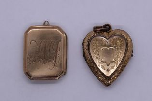 Hallmarked 9ct gold locket together with a yellow metal one