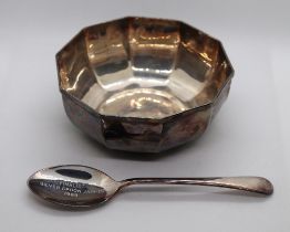 Silver spoon together with a silver bowl marked 800 - Approx weight: 116g