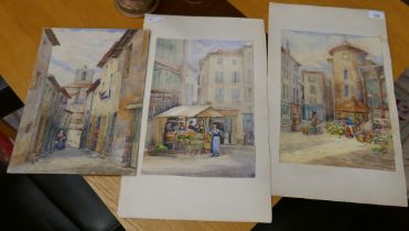 3 watercolours - Street scenes