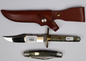 2 horn handled knives - one in sheath and one folding